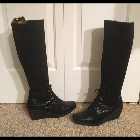 Pilar Abril Wedge Stretch Textured Croc Knee High Boots Sz 9.5/EU 41 - Picture 3 of 10